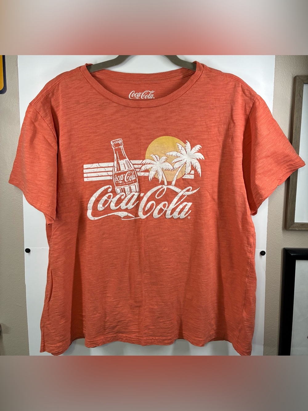 Lucky Brand x Coca-Cola Women's Large Orange Relaxed Fit Palm Tree Graphic Tee